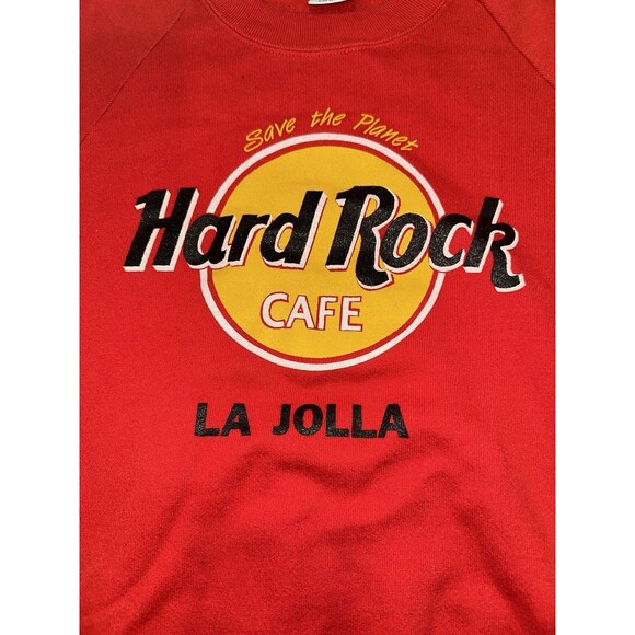 Vintage 80s Hard Rock Cafe LA JOLLA Sweatshirt Womens Large Red Save The Planet - Picture 5 of 6